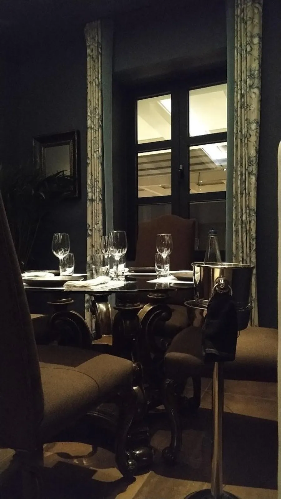 Warm candlelit dining room